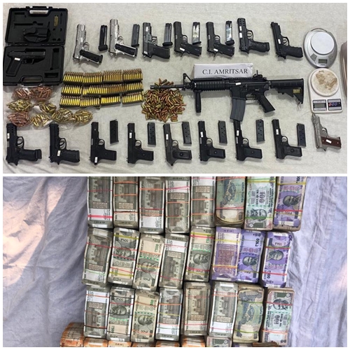 Punjab Police arrests three more members of drone-based arms/ammunitions smuggling module; Rs 1 cr cash, 18 weapons, 500gm heroin recovered