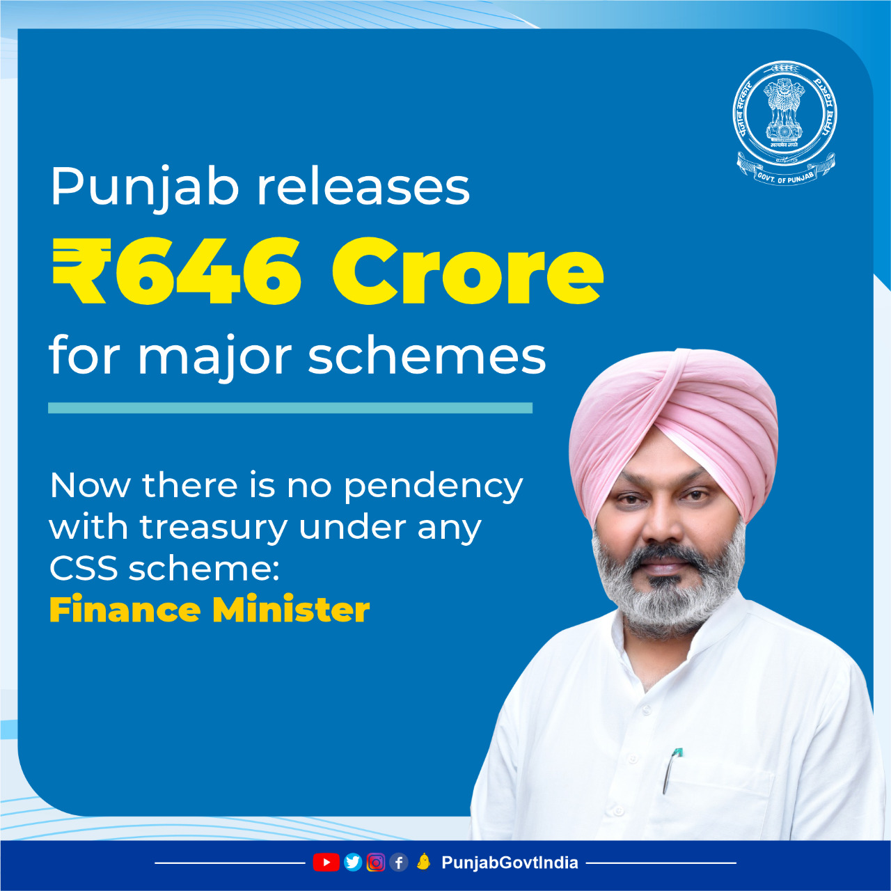 Punjab releases ₹646 crore for major schemes-cheema