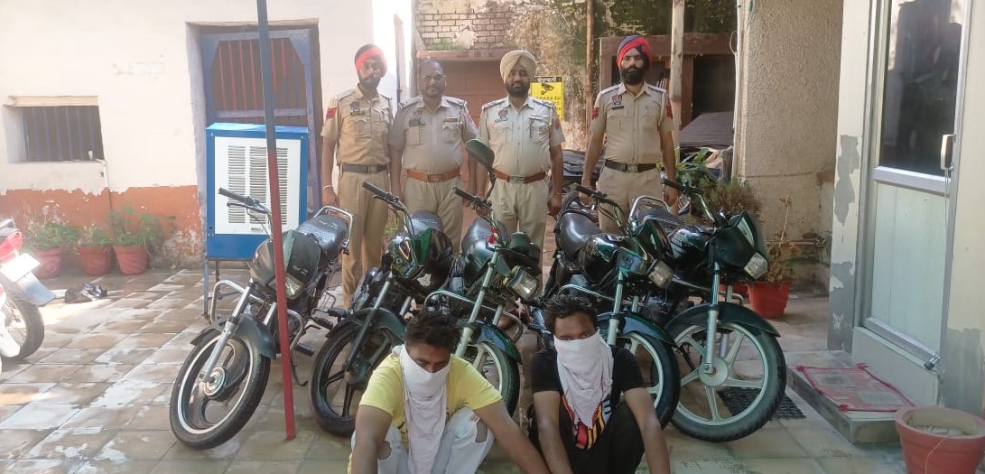Two arrested for stealing motorcycles.